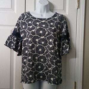 Crown & Ivy navy and white short sleeve top shirt Sz S NWOT